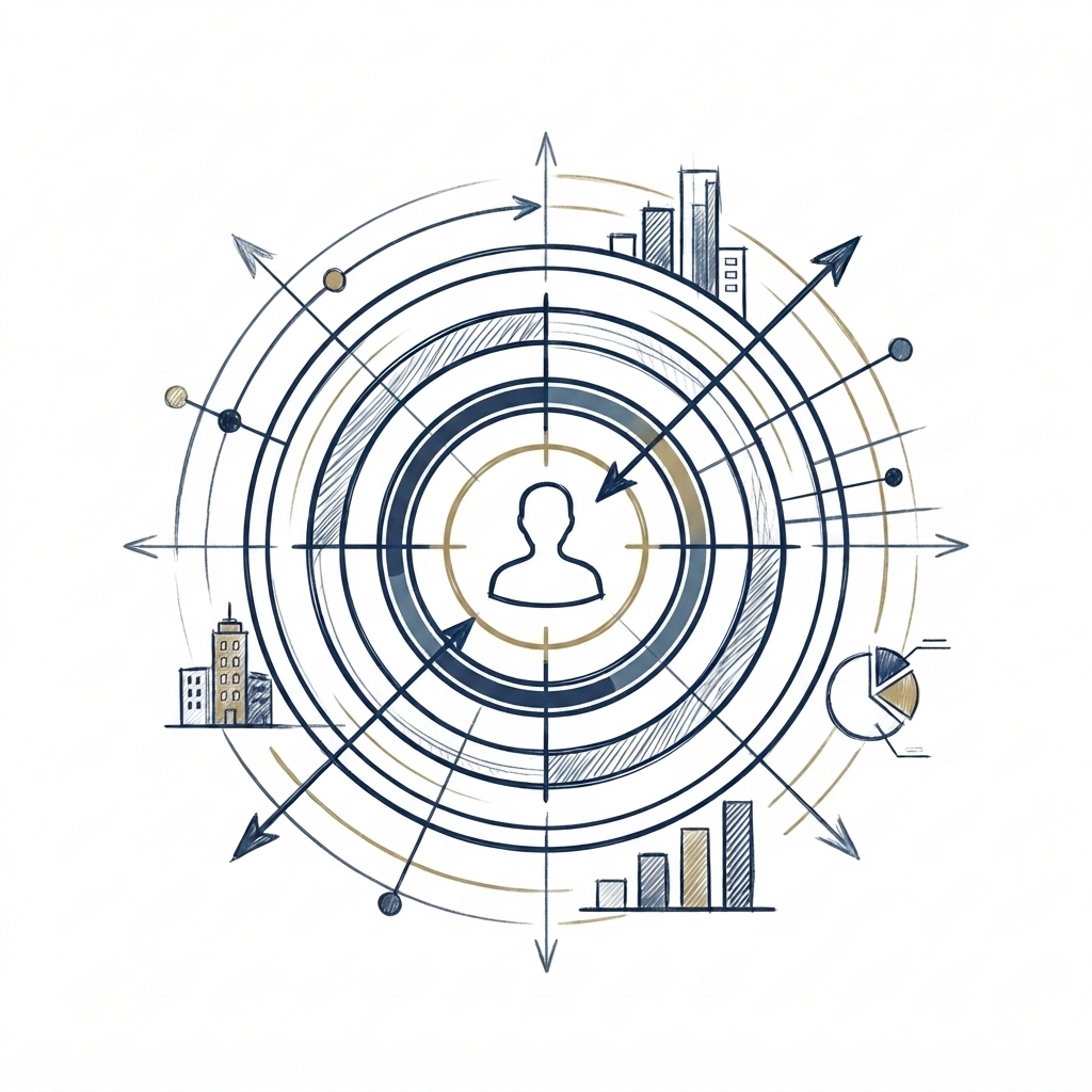 Illustration showing publisher research, audience targeting and backlink prospect qualification

