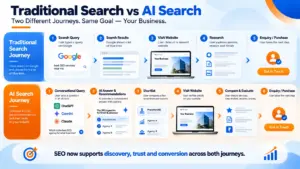 Alt Text: Traditional Search Vs Ai Search Showing Different User Journeys From Search Query To Website Visit And Purchase